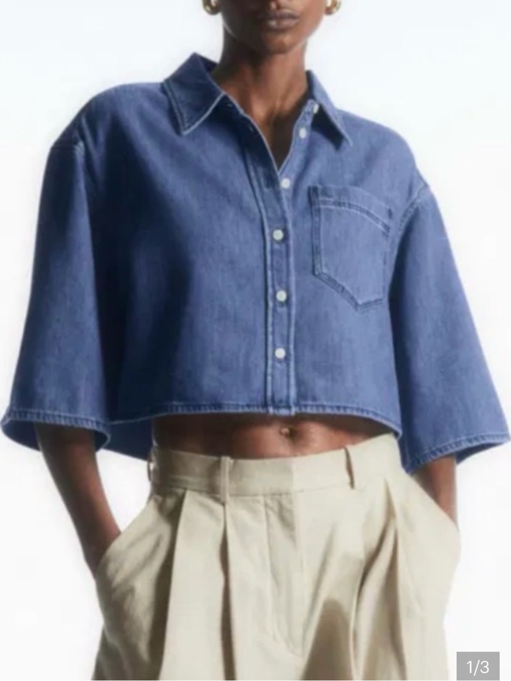 COS Cropped Denim Shirt - Blue US8